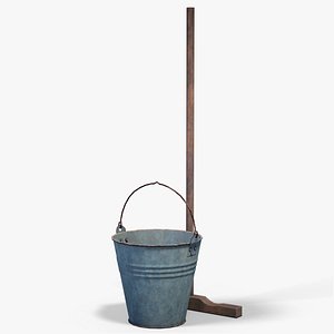 3D Old Bucket And The Mop  Gameready