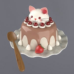 3D Dessert with a decorative cat model