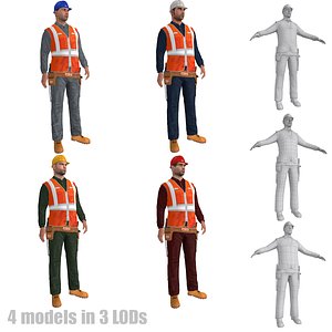 rigged worker lods s 3d max