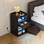 Black LED Nightstand with Drawer  Glass Door Modern Bedroom Side Table