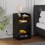 Black LED Nightstand with Drawer  Glass Door Modern Bedroom Side Table