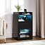Black LED Nightstand with Drawer  Glass Door Modern Bedroom Side Table