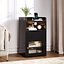 Black LED Nightstand with Drawer  Glass Door Modern Bedroom Side Table