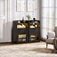 Black LED Nightstand with Drawer  Glass Door Modern Bedroom Side Table