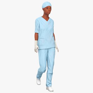 3D Female Medical Professional in Scrubs with Bloodstains Rigged Fur for Cinema 4D model