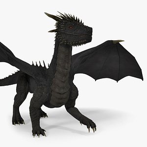 Mythical Black Dragon Walking 3D Model