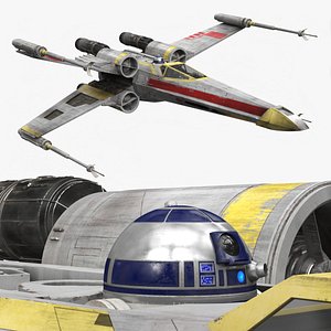 Starfighter X-Wing with Droid R2-D2 Rigged for Cinema 4D 3D model