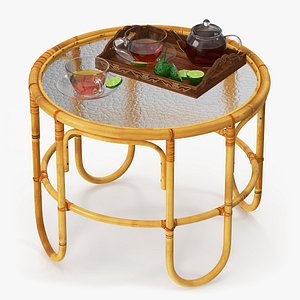 3D model Tea Table with Drinks and Bergamot