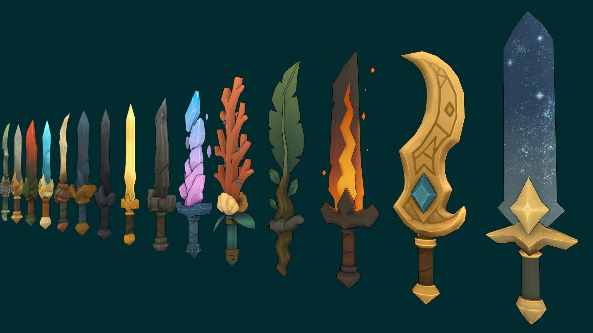 Stylized Sword Pack 24 Low Poly Fantasy Weapons Hand-Painted Textures ...
