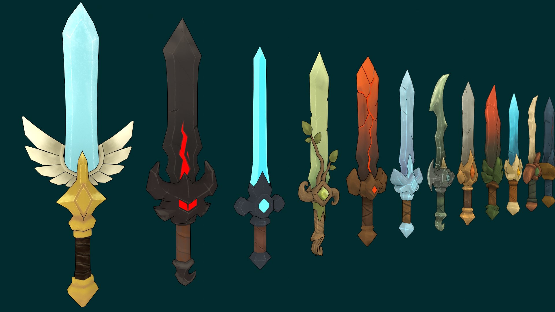 Stylized Sword Pack 24 Low Poly Fantasy Weapons Hand-Painted Textures ...