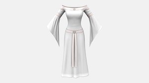 White Bell Edge Sleeves Off Shoulder White Elf Gown Dress