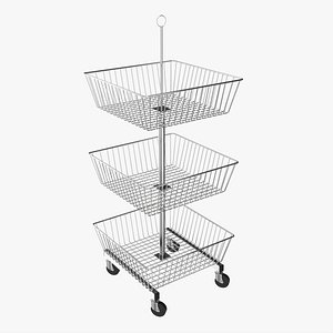 Store Wire Square Baskets 3-tier on Wheels model
