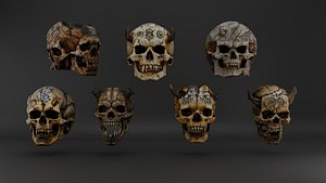 Ancient and Demonic Skull Props Pack 7 Fantasy Skulls PBR model