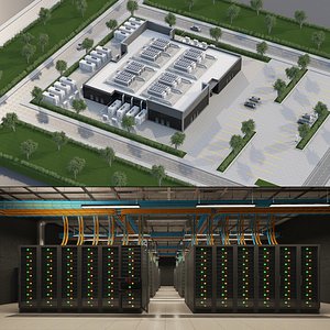 3D Data Center Exterior and Interior model