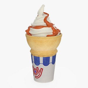 3D model Swirl Vanilla Ice Cream in Crunchy Cone Caramel Topped