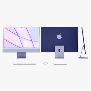 iMac 24 inch 2021 Purple with Keyboard-Mouse-Trackpad 3D model