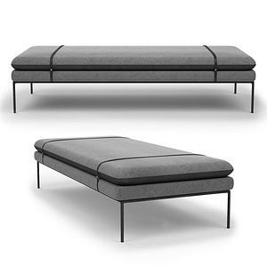 3D Turn Wool Daybed in Grey w Black Leather Straps