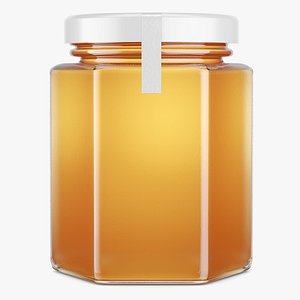 Realistic Hexagon Glass Honey Jar Mockup 3D model