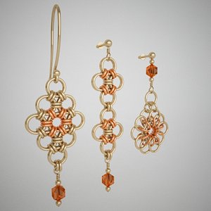3d model flower pattern golden earrings