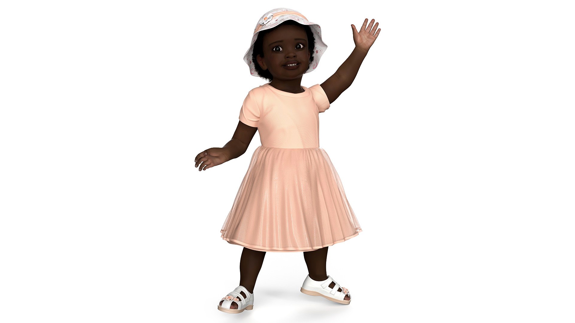 Little African Girl in Summer Outfit Fur Rigged 3D model preview