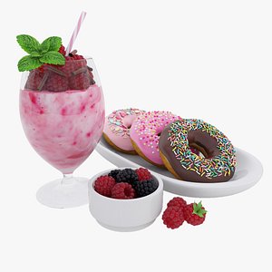 3D Raspberry milkshake and donuts