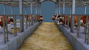 3D Dairy farming and cow and men rigged