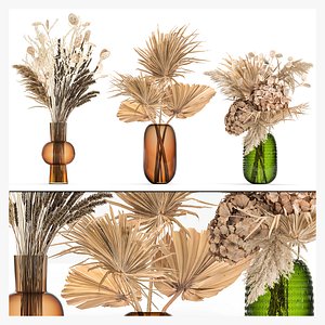 Bouquet of dried flowers in a glass vase 135 3D model