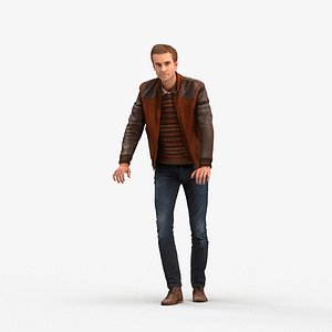 00058Jeffrey003 - Adult Caucasian man leaning casually in public space wearing transitional clothing 3D model