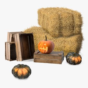 Hay Bale with Carved Pumpkins Collection