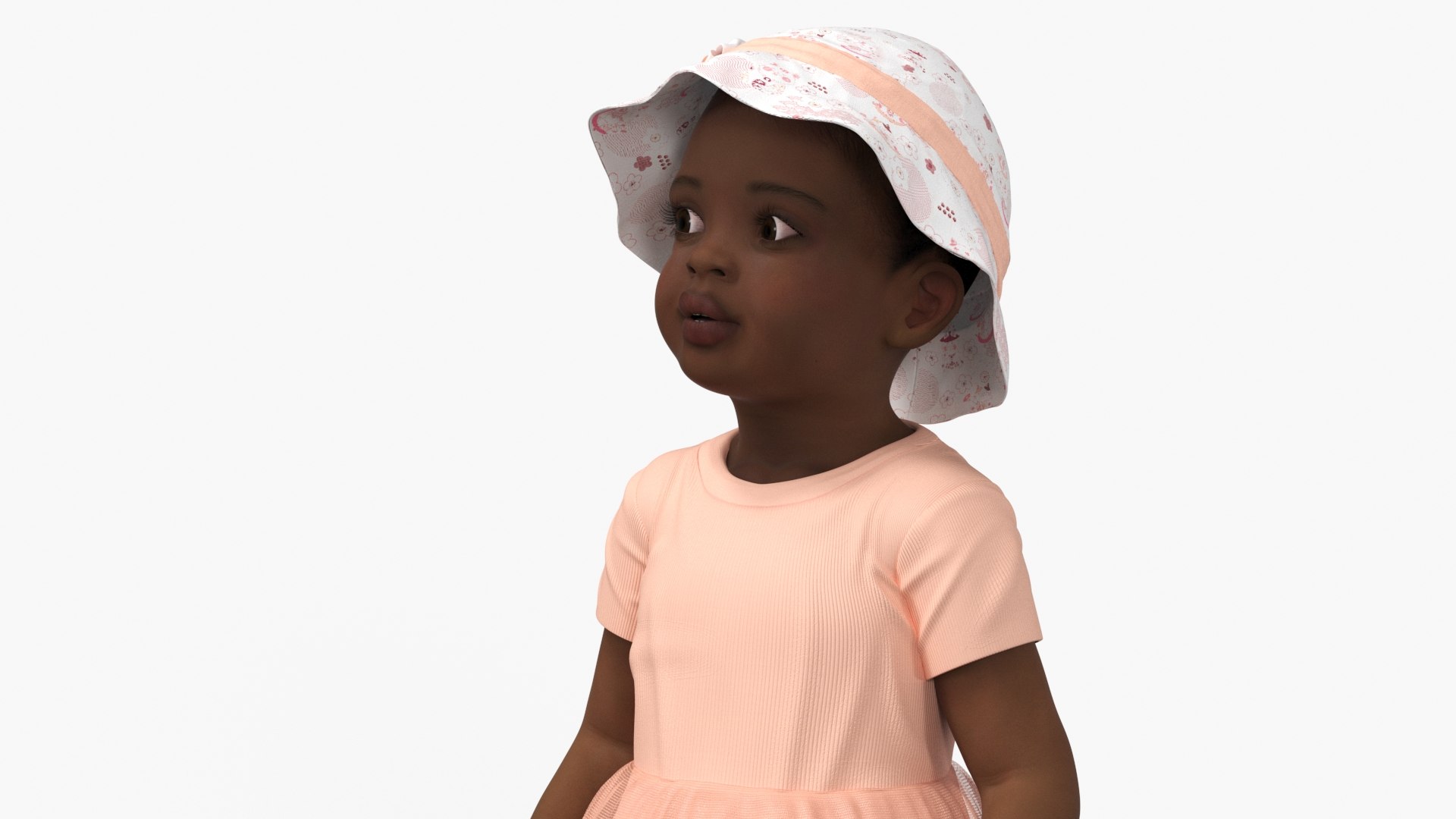 Toddler Black Girl Light Skin in Summer Standing 3D model preview