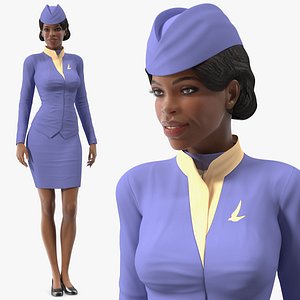 3D light skin black stewardess