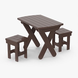 wooden table stools wood 3D model