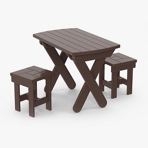 Wooden Table with Stools