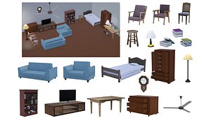 Game Ready Low Poly Furniture Pack  UNITY BLEND MAX MA 3D model