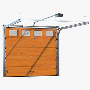 Paneled Garage Door with Windows Rigged for Maya 3D model