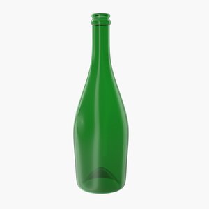 3D Empty Green wine bottle