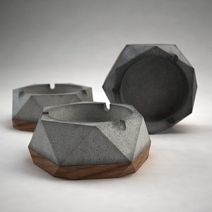 concrete wood ashtray ashley 3D model