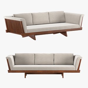 1960s Brown Wooden Sofa New Upholstery 3D model