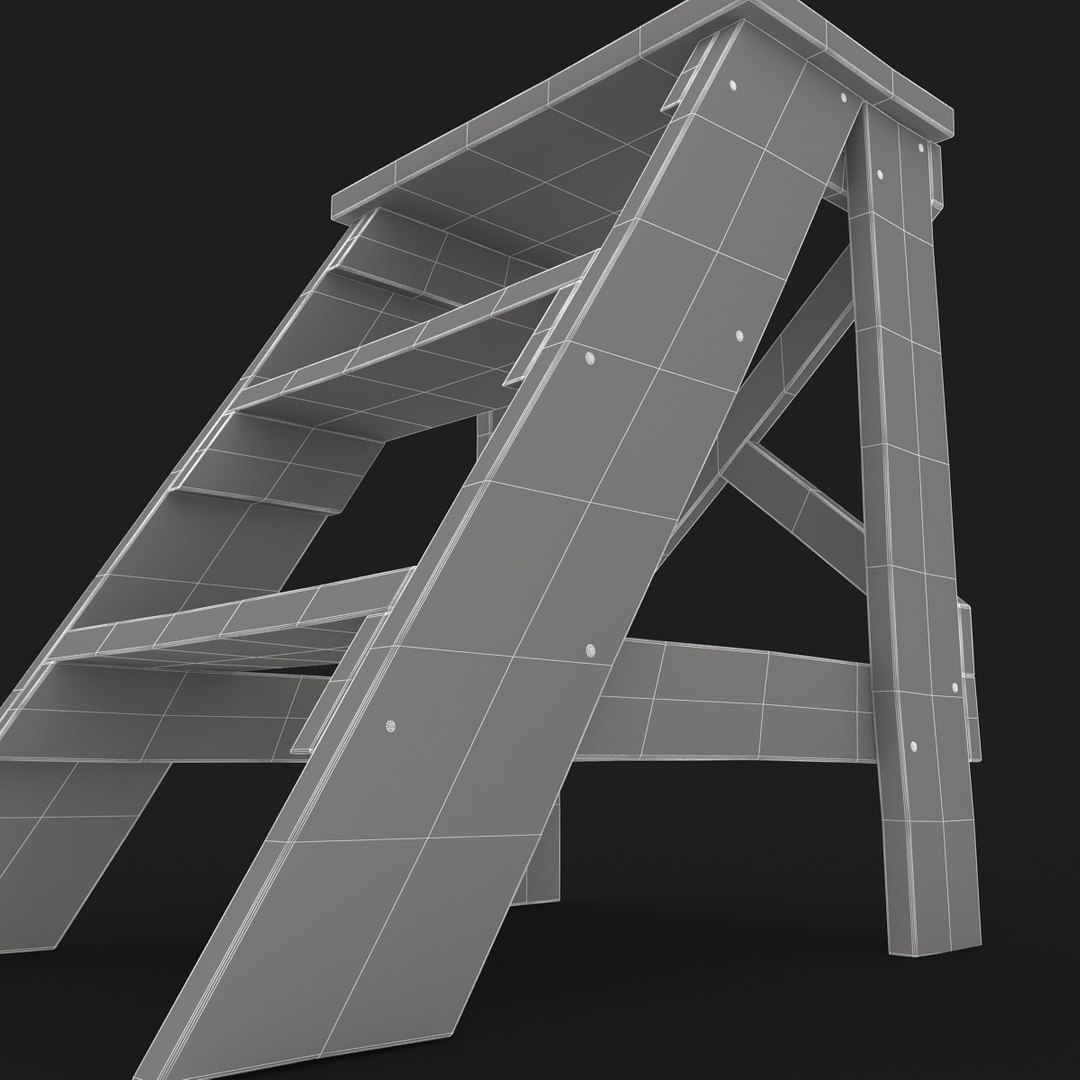 3d Realistic Antique Ladder Red Model