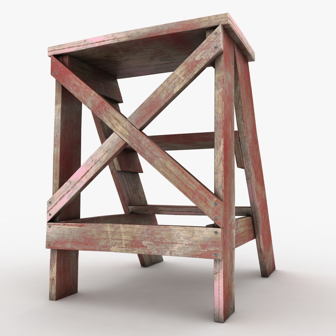 3d Realistic Antique Ladder Red Model