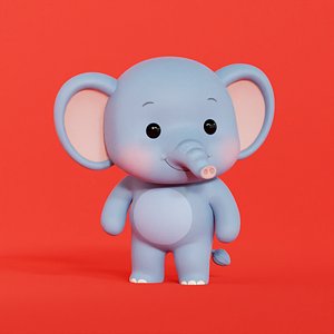 Elephant Rigged Animated  Cartoon Character Chibi Kawaii low-poly 3d model model