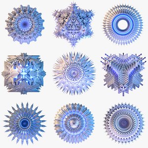 12 Symmetrical Abstract Geometric Mandala Fractal Kitbash Set Collection 3D model