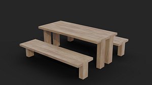 Realistic Picnic Table Low-Poly
