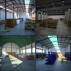 3d 4 equiped warehouses model