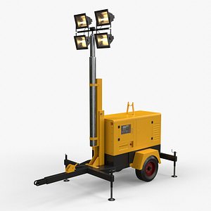 3D PBR Mobile Light Tower Generator A - Yellow