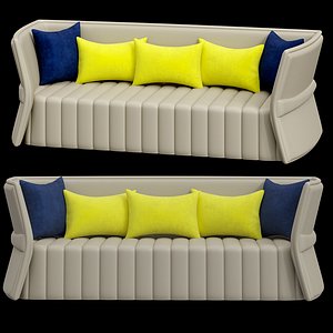3D Modern Off-white Upholstered Genuine Leather Sofa 3-Seater Sofa Luxury Sofa