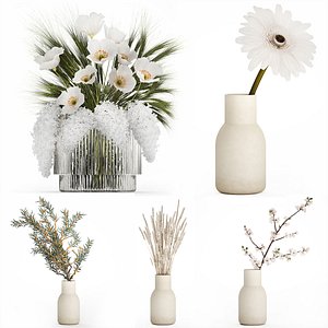 3D model Set bouquets of dried flowers lilac wheat poppy sakura Gerbera 561