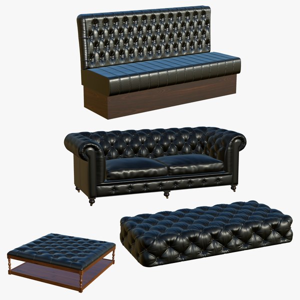 3D Chesterfield Sofa Realistic Leather Coffee Table