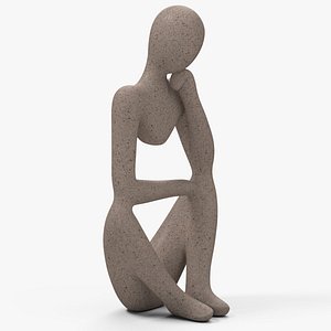 Human Sculpture in Thoughtful Pose White