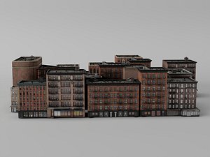 Vintage New York Red Brick Apartment Buildings 3D